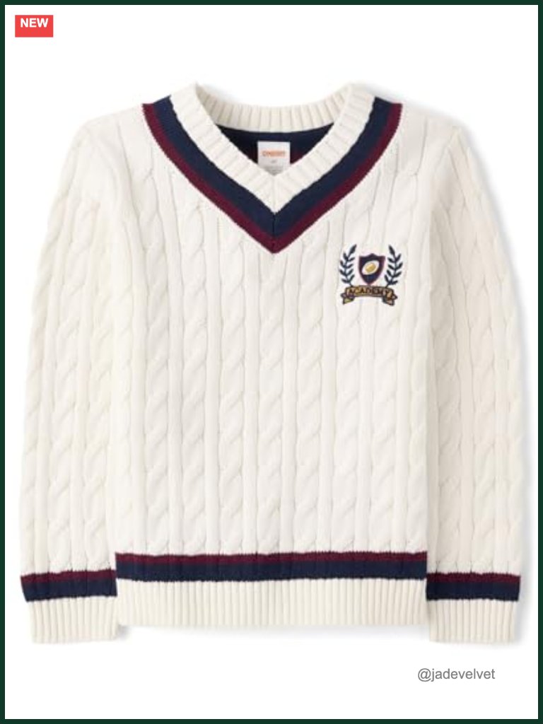 Boys Long Sleeve V-Neck Pullover Sweater Cable Knit 100% Cotton